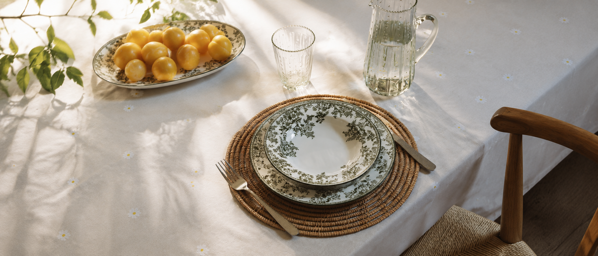 Simple table setting with ceramic tableware